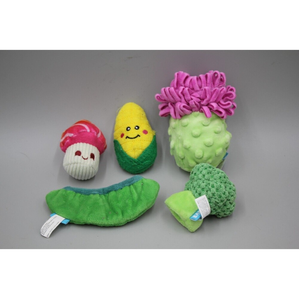 Bark Box Dog Toy Lot Of 5 Veggies Anemone Corn Mushroom Broccoli Pea Pod Happy